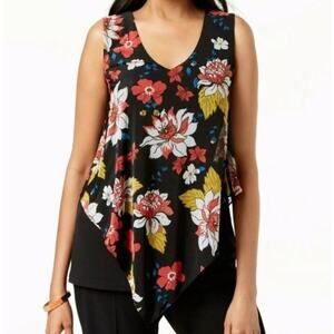 Alfani Black Red Floral Print Sleeveless Flowy Blouse PM